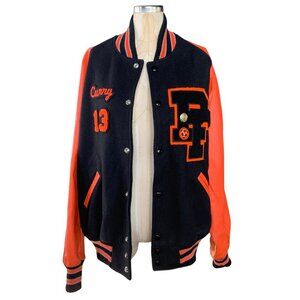 TM Athletics Post Falls Trojans Black Orange Letterman Jacket Coat Men’s Size 46